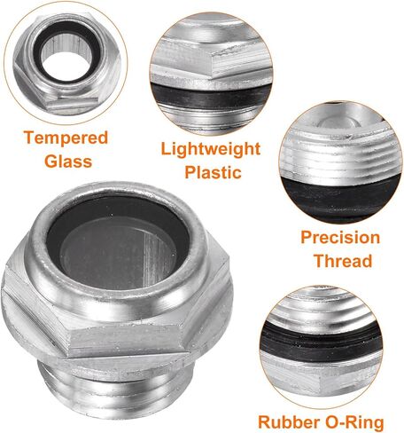 HARFINGTON 2pcs Air Compressor Oil Sight Glass 14 x 1.5mm Male Thread Liquid Level Gauge Aluminum Alloy Hex Head Oil Indicator Window with O-Ring for Air Compressor Gearbox Tanks, Silver in Kuwait