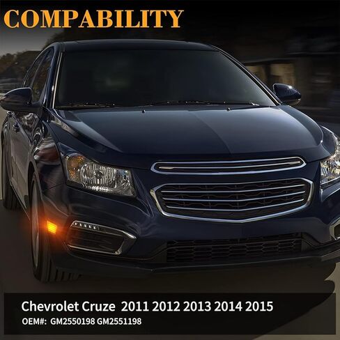 Front Bumper Side Marker Lights Assemly, Led Amber Fender Turn Side Signal Lamps Compatible with 2011-2015 Chevrolet Cruze GM2550198 GM2551198 Driver and Passenger Side - Smoked Lens in Kuwait