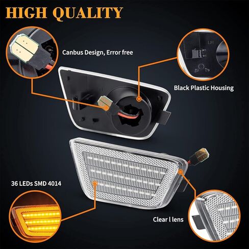 Front Bumper Side Marker Lights Assemly, Led Amber Fender Turn Side Signal Lamps Compatible with 2011-2015 Chevrolet Cruze GM2550198 GM2551198 Driver and Passenger Side - Smoked Lens in Kuwait