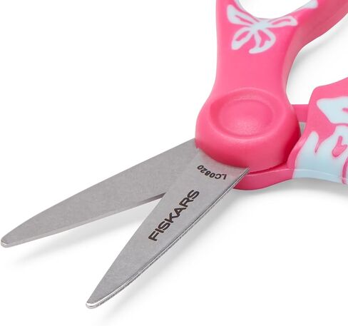 Fiskars 5 "مقص ذو طرف مدبب لليد اليسرى للأطفال الذين تتراوح أعمارهم بين 4 و 7 سنوات، للمدرسة أو الحرف اليدوية، البرق الأحمر in Kuwait