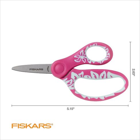 Fiskars 5 "مقص ذو طرف مدبب لليد اليسرى للأطفال الذين تتراوح أعمارهم بين 4 و 7 سنوات، للمدرسة أو الحرف اليدوية، البرق الأحمر in Kuwait