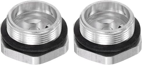 HARFINGTON 2pcs Air Compressor Oil Sight Glass 14 x 1.5mm Male Thread Liquid Level Gauge Aluminum Alloy Hex Head Oil Indicator Window with O-Ring for Air Compressor Gearbox Tanks, Silver in Kuwait
