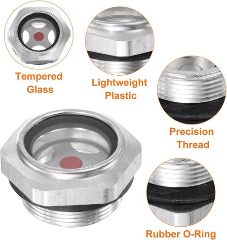 HARFINGTON 2pcs Air Compressor Oil Sight Glass 14 x 1.5mm Male Thread Liquid Level Gauge Aluminum Alloy Hex Head Oil Indicator Window with O-Ring for Air Compressor Gearbox Tanks, Silver in Kuwait