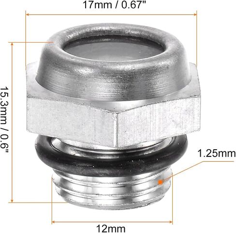 HARFINGTON 2pcs Air Compressor Oil Sight Glass 14 x 1.5mm Male Thread Liquid Level Gauge Aluminum Alloy Hex Head Oil Indicator Window with O-Ring for Air Compressor Gearbox Tanks, Silver in Kuwait