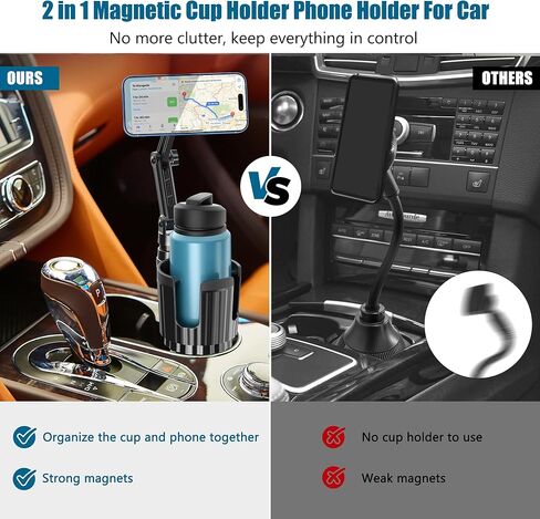 حامل أكواب مغناطيسي للهاتف للسيارة، حامل أكواب مغناطيسي للسيارة، حامل هاتف 2 في 1 للسيارة متوافق مع iPhone 12 وما فوق، حافظة مغناطيسية وجميع الهواتف ومعظم الزجاجات in Kuwait