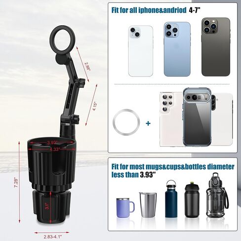 حامل أكواب مغناطيسي للهاتف للسيارة، حامل أكواب مغناطيسي للسيارة، حامل هاتف 2 في 1 للسيارة متوافق مع iPhone 12 وما فوق، حافظة مغناطيسية وجميع الهواتف ومعظم الزجاجات in Kuwait