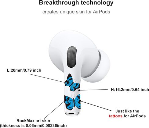 RockMax for AirPod Pro Skin، ملصقات لاصقة على شكل فراشة لسماعات الأذن، فن تغليف وردي لـ AirPods Pro الجيل الثاني، متين وسهل الاستخدام، مناسب للنساء والرجال in Saudi Arabia