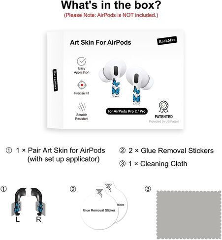 RockMax for AirPod Pro Skin، ملصقات لاصقة على شكل فراشة لسماعات الأذن، فن تغليف وردي لـ AirPods Pro الجيل الثاني، متين وسهل الاستخدام، مناسب للنساء والرجال in Saudi Arabia