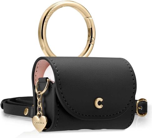 CYRILL Mini Bag Compatible with Airpods Pro (2019), Airpods Pro 2 (2022) for Women, Cute Leather Case Cover with Crossbody Strap - Black in Saudi Arabia