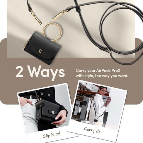 CYRILL Mini Bag Compatible with Airpods Pro (2019), Airpods Pro 2 (2022) for Women, Cute Leather Case Cover with Crossbody Strap - Black in Saudi Arabia