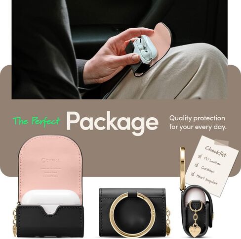 CYRILL Mini Bag Compatible with Airpods Pro (2019), Airpods Pro 2 (2022) for Women, Cute Leather Case Cover with Crossbody Strap - Black in Saudi Arabia