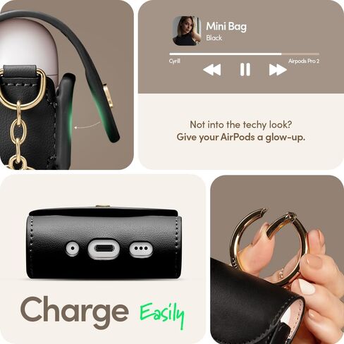 CYRILL Mini Bag Compatible with Airpods Pro (2019), Airpods Pro 2 (2022) for Women, Cute Leather Case Cover with Crossbody Strap - Black in Saudi Arabia