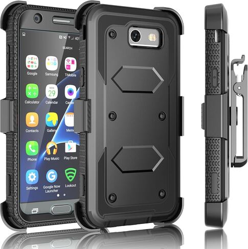 J3 Emerge / J3 Prime Case, for Samsung Galaxy J3 Mission / J3 Eclipse/Express Prime 2/ Amp Prime 2/ J3 Luna Pro Holster Clip, Tekcoo [Tshell Black] Locking Belt [Built-in Screen] Kickstand Cover in Saudi Arabia