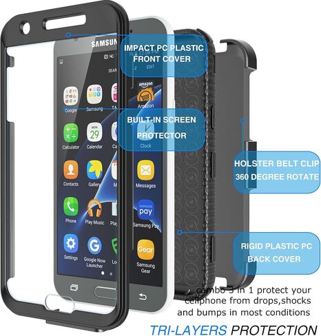 J3 Emerge / J3 Prime Case, for Samsung Galaxy J3 Mission / J3 Eclipse/Express Prime 2/ Amp Prime 2/ J3 Luna Pro Holster Clip, Tekcoo [Tshell Black] Locking Belt [Built-in Screen] Kickstand Cover in Saudi Arabia