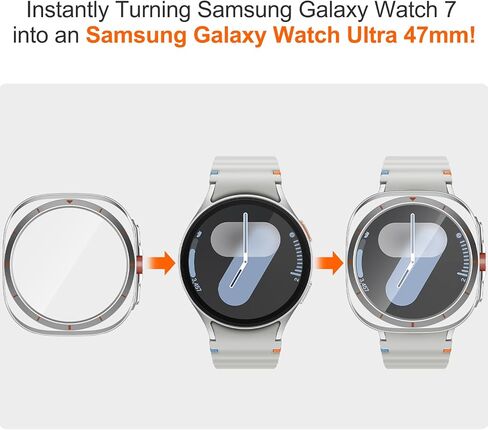 Screen Protector for Samsung Galaxy Watch 7 44mm Case,[Turning into Ultra 47mm Upgrade] 2 Pack Hard PC Frosted Case Tempered Film Replacement Cover for Samsung Galaxy Watch 7 Accessories(Black+Black) in Kuwait