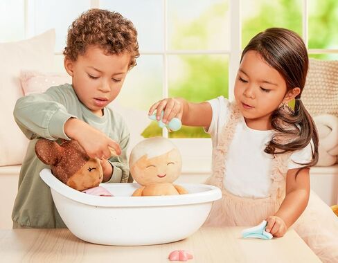 LullaBaby - دمية طفل للاستحمام مقاس 35.56 سم - شعر بني فاتح - جسم قطيفة ناعم للعب في الماء الحقيقي - ألعاب الحوض - للأطفال من عمر سنتين فما فوق - دمية حمام - طفل رضيع in Kuwait