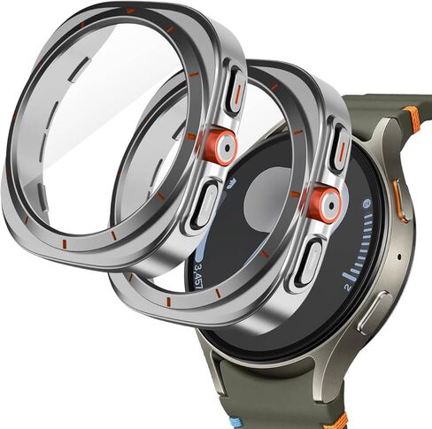 Screen Protector for Samsung Galaxy Watch 7 44mm Case,[Turning into Ultra 47mm Upgrade] 2 Pack Hard PC Frosted Case Tempered Film Replacement Cover for Samsung Galaxy Watch 7 Accessories(Black+Black) in Kuwait