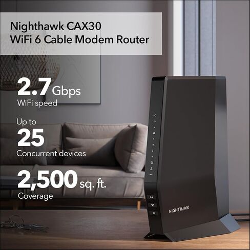 NETGEAR Nighthawk Modem Router Combo (CAX30) DOCSIS 3.1 Cable Modem and WiFi 6 Router - AX2700 6.0 Gbps - Compatible with Xfinity, Spectrum, Cox, and More - Gigabit Wireless Internet in Saudi Arabia