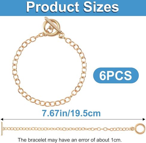 Isslly 6 PCS Bracelet Chains for Jewelry Making,Gold & Silver Chains with OT Buckle Link Chain Bracelets for Women Girls DIY Gifts in Kuwait
