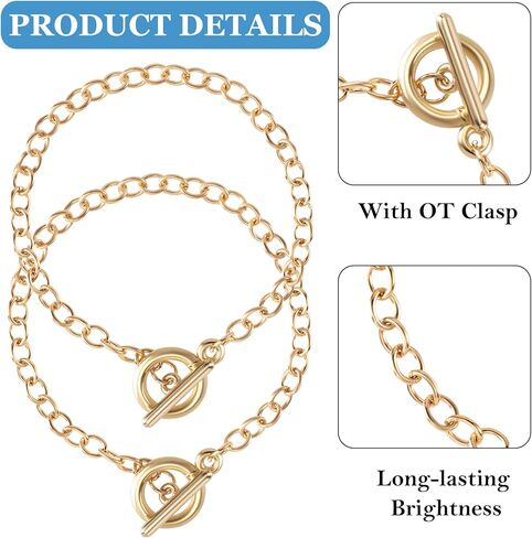 Isslly 6 PCS Bracelet Chains for Jewelry Making,Gold & Silver Chains with OT Buckle Link Chain Bracelets for Women Girls DIY Gifts in Kuwait