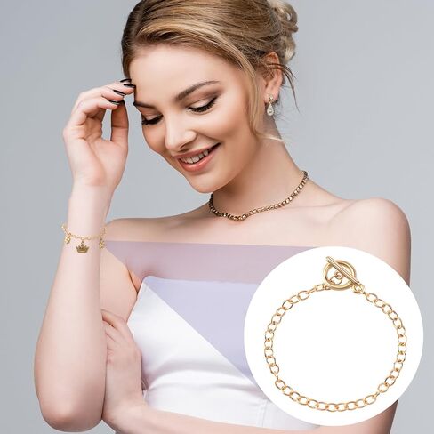 Isslly 6 PCS Bracelet Chains for Jewelry Making,Gold & Silver Chains with OT Buckle Link Chain Bracelets for Women Girls DIY Gifts in Kuwait