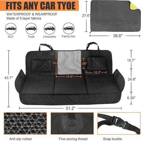 Back Seat Extender for Dogs & Dog Car Seat Cover with Hard Bottom,Non-Inflatable Car Bed-Supports up to 330lbs-Waterproof Dog Hammock for Camping & Travel, Compatible with Cars, SUVs in Saudi Arabia