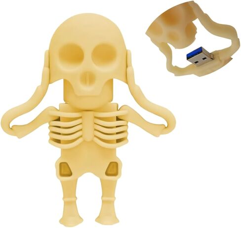128GB USB 3.0 Flash Drive Cartoon Novelty Halloween Human Skeleton Memory Stick Silicone Rubber Pendrive Yellow, 128GB-halloween-skeleton-yellow3.0 in Kuwait