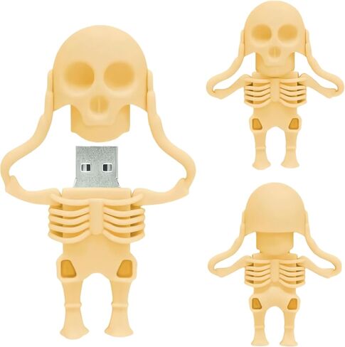 128GB USB 3.0 Flash Drive Cartoon Novelty Halloween Human Skeleton Memory Stick Silicone Rubber Pendrive Yellow, 128GB-halloween-skeleton-yellow3.0 in Kuwait