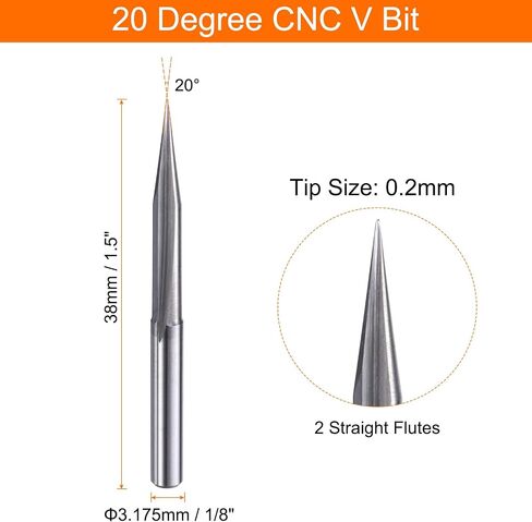 HARFINGTON 5pcs CNC V Bit 20 Degree 1/8" Shank 0.1mm Tip Engraving V Bits Carbide Chamfer End Mill with 2 Straight Flutes CNC Wood Carving Bit Tool for Wood Plywood Acrylic MDF Lettering in Saudi Arabia