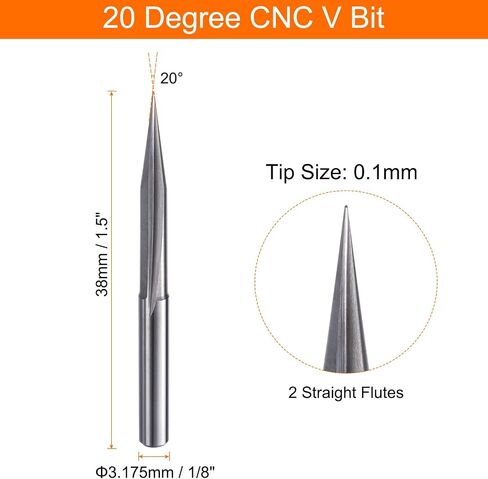 HARFINGTON 5pcs CNC V Bit 20 Degree 1/8" Shank 0.1mm Tip Engraving V Bits Carbide Chamfer End Mill with 2 Straight Flutes CNC Wood Carving Bit Tool for Wood Plywood Acrylic MDF Lettering in Saudi Arabia
