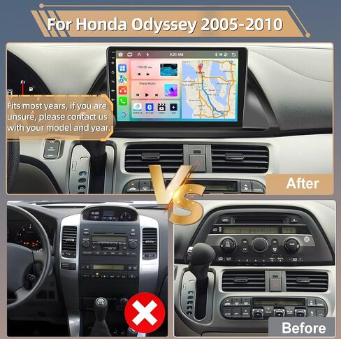 Podofo 4+64G 8 Core Car Stereo Radio for Honda Odyssey 2005-2010 with Wireless CarPlay & Android Auto 10.1" Touch Screen Bluetooth Audio with GPS Navigation Mirror Link WiFi EQ RDS Hi-Fi Backup Camera in Saudi Arabia