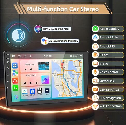 Podofo 4+64G 8 Core Car Stereo Radio for Honda Odyssey 2005-2010 with Wireless CarPlay & Android Auto 10.1" Touch Screen Bluetooth Audio with GPS Navigation Mirror Link WiFi EQ RDS Hi-Fi Backup Camera in Saudi Arabia