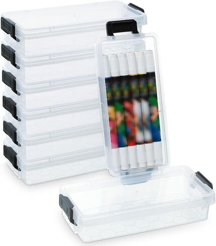 Bienvoun 6Pack Clear Pencil Box Plastic Storage Containers with Latching Lids Stackable Office Supplies Organizer for Gel Pens Erasers Crafts Markers Crayon in Saudi Arabia