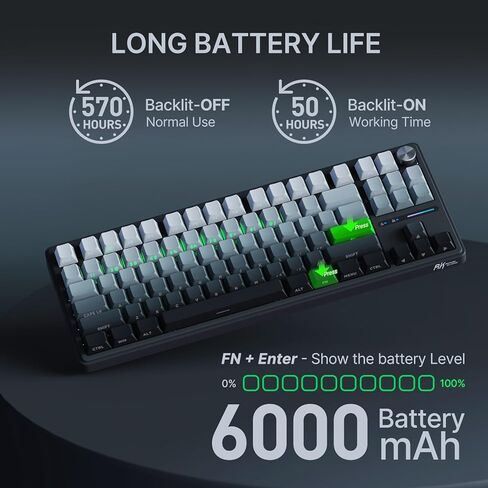 لوحة مفاتيح ميكانيكية لاسلكية RK ROYAL KLUDGE R87 Pro مع مقبض، لوحة مفاتيح ألعاب RGB بنسبة 75 بالمائة مع بلوتوث/2.4G/أوضاع سلكية، غطاء مفاتيح PBT مطبوع جانبيًا، QMK/VIA، مفتاح ماتشا خطي قابل للتبديل السريع in Kuwait