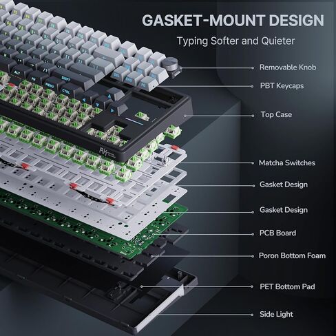 لوحة مفاتيح ميكانيكية لاسلكية RK ROYAL KLUDGE R87 Pro مع مقبض، لوحة مفاتيح ألعاب RGB بنسبة 75 بالمائة مع بلوتوث/2.4G/أوضاع سلكية، غطاء مفاتيح PBT مطبوع جانبيًا، QMK/VIA، مفتاح ماتشا خطي قابل للتبديل السريع in Kuwait