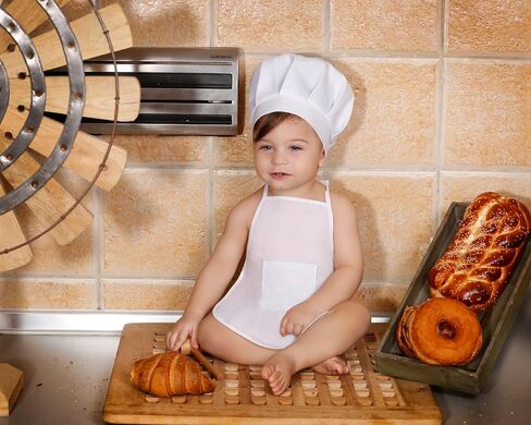 Matissa & Dad newborn photography props baby photoshoot outfits girl boy funny costume knitted chrochet (Baby Chef) in Saudi Arabia