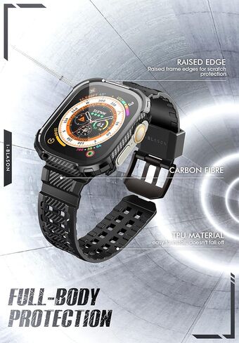 i-Blason Armorbox متوافق مع سوار ساعة Apple [49 ملم] لساعة Apple Watch Ultra، سوار ساعة TPU متين ومتين مع عبوتين من الصدمات [واقي شاشة زجاجي مقوى مدمج]، (أسود) in Kuwait