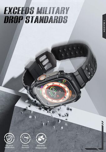 i-Blason Armorbox متوافق مع سوار ساعة Apple [49 ملم] لساعة Apple Watch Ultra، سوار ساعة TPU متين ومتين مع عبوتين من الصدمات [واقي شاشة زجاجي مقوى مدمج]، (أسود) in Saudi Arabia