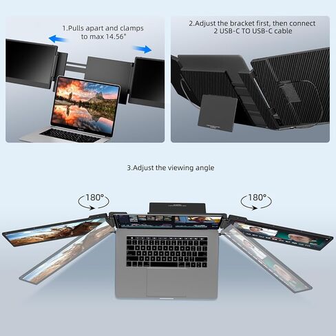 Laptop Screen Extender Monitor - 14" FHD 1080P IPS Triple Portable Monitor for Laptop Build-in Stand HDMI/USB-A/Type-C Plug and Play Compatible with Windows/Mac/Android/Switch/PS5 in Saudi Arabia