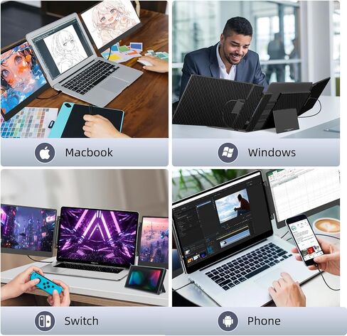 Laptop Screen Extender Monitor - 14" FHD 1080P IPS Triple Portable Monitor for Laptop Build-in Stand HDMI/USB-A/Type-C Plug and Play Compatible with Windows/Mac/Android/Switch/PS5 in Saudi Arabia
