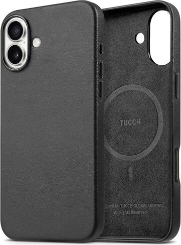 TUCCH Case for iPhone 16 Pro, [Magnetic Wireless Charging] Anti-Slip PU Leather Shockproof Case, Slim Anti-Fingerprint Lightweight Protective Back Cover Compatible with iPhone 16 Pro 6.3", Black in Saudi Arabia