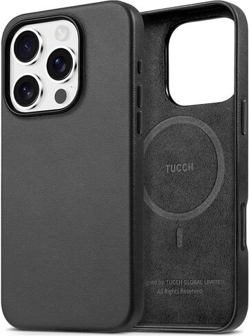 TUCCH Case for iPhone 16 Pro, [Magnetic Wireless Charging] Anti-Slip PU Leather Shockproof Case, Slim Anti-Fingerprint Lightweight Protective Back Cover Compatible with iPhone 16 Pro 6.3", Black in Saudi Arabia