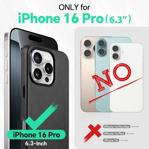 TUCCH Case for iPhone 16 Pro, [Magnetic Wireless Charging] Anti-Slip PU Leather Shockproof Case, Slim Anti-Fingerprint Lightweight Protective Back Cover Compatible with iPhone 16 Pro 6.3", Black in Saudi Arabia