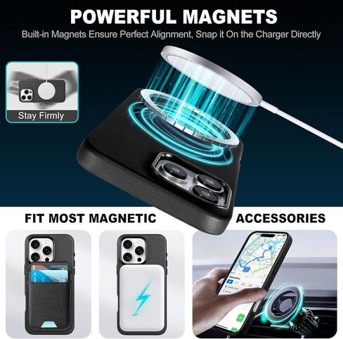 TUCCH Case for iPhone 16 Pro, [Magnetic Wireless Charging] Anti-Slip PU Leather Shockproof Case, Slim Anti-Fingerprint Lightweight Protective Back Cover Compatible with iPhone 16 Pro 6.3", Black in Saudi Arabia