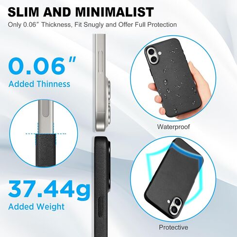 TUCCH Case for iPhone 16 Pro, [Magnetic Wireless Charging] Anti-Slip PU Leather Shockproof Case, Slim Anti-Fingerprint Lightweight Protective Back Cover Compatible with iPhone 16 Pro 6.3", Black in Saudi Arabia