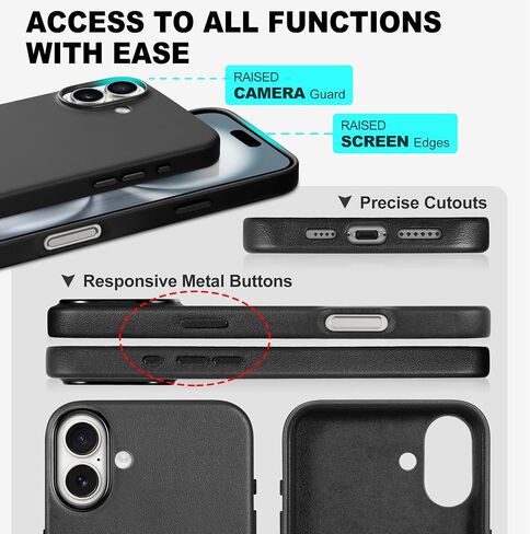 TUCCH Case for iPhone 16 Pro, [Magnetic Wireless Charging] Anti-Slip PU Leather Shockproof Case, Slim Anti-Fingerprint Lightweight Protective Back Cover Compatible with iPhone 16 Pro 6.3", Black in Saudi Arabia
