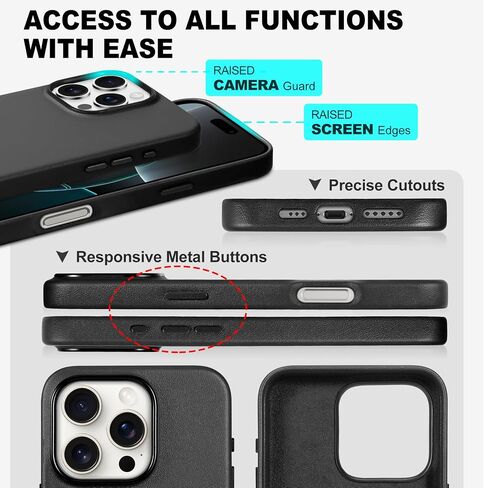 TUCCH Case for iPhone 16 Pro, [Magnetic Wireless Charging] Anti-Slip PU Leather Shockproof Case, Slim Anti-Fingerprint Lightweight Protective Back Cover Compatible with iPhone 16 Pro 6.3", Black in Saudi Arabia