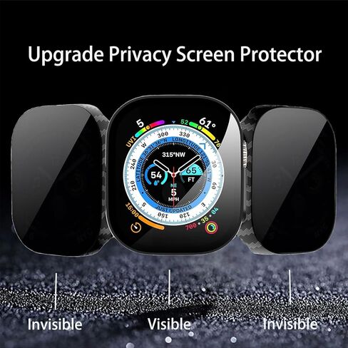 for Apple Watch Ultra 3/2/1 49mm Privacy Screen Protector Case | Hard PC,Scratchproof,[Anti-Peeping] 9H Tempered Glass 2 Pack Protective Cover for iWatch Ultra 2/Ultra, Black in Kuwait