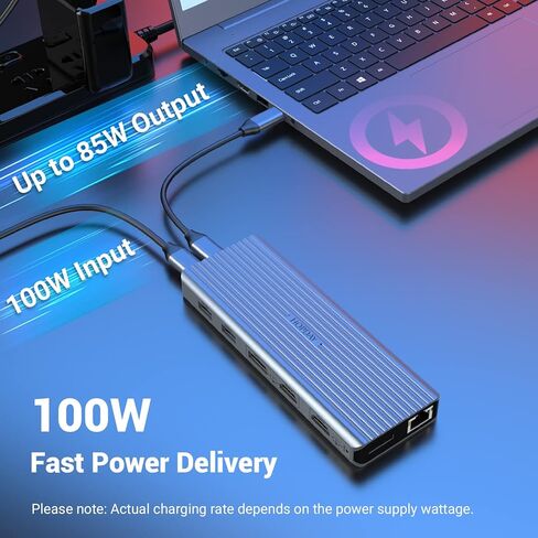 قاعدة توصيل USB C، شاشة ثلاثية 11 في 1 USB C Hub مع دعم شاشة ثلاثية، 4K HDMI/DP، 10 جيجابت في الثانية USB 3.1، PD 100W، صوت 3.5 مم، إيثرنت، متوافق مع MacBook Pro/Air in Saudi Arabia