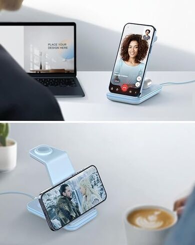 JoyGeek Wireless Charging Station, Wireless Charging Stand, 3 in 1 Charging Station for Apple iPhone 15/14/13/12/11/SE/X/8 Series, iWatch 8/SE/7/6/5/4/3, AirPods Pro 2/Pro/3/2, Woodgrain Color in Saudi Arabia